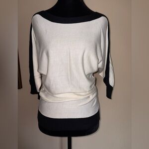 New York & Company Black and Ivory Crew Neck Sweater with split sleeves